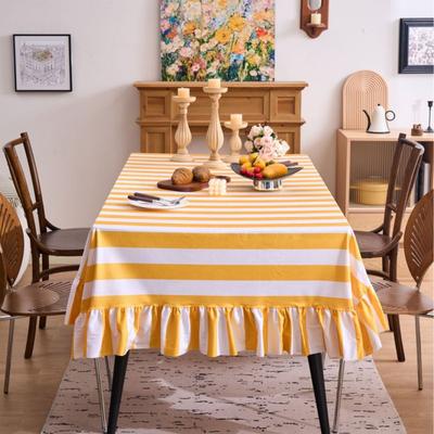 Nappe en Velours Rayé Lourd avec Bord Festonné Housse Rectangulaire Longue pour Table de Salle à Manger Résistante aux Plis Drapante