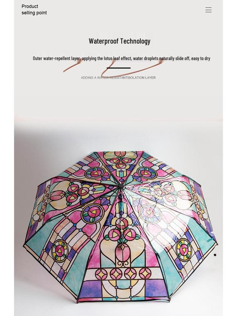 Colorful Transparent Automatic Folding Umbrella with Eight Ribs - High-End Feel and Portable Design