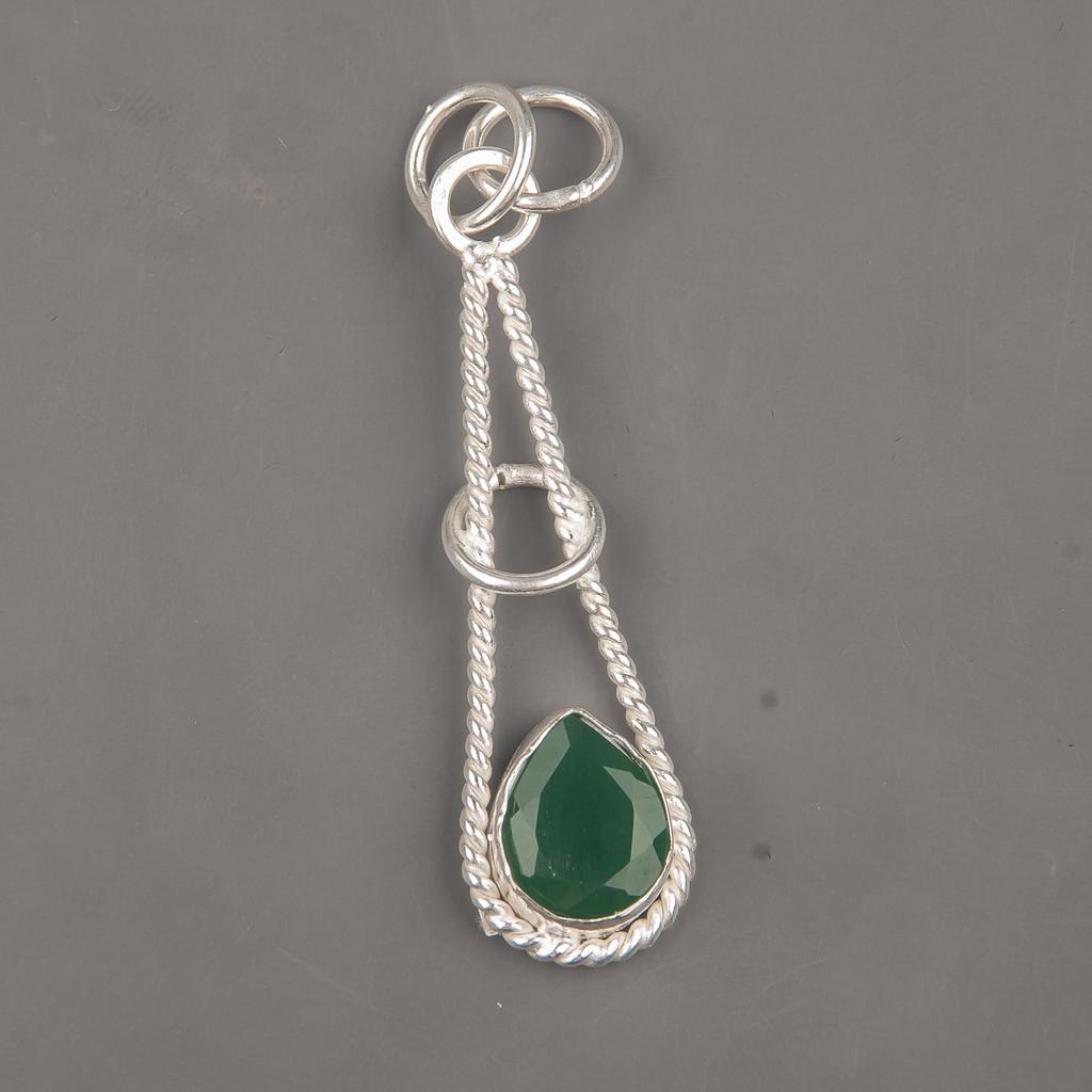 Green Onyx Gemstone Jewelry, 925 Solid Sterling Silver Pendant, Adorable Green Onyx Handmade Pendant Gift For Sister