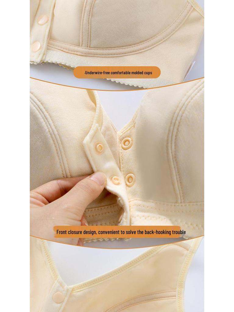 Women's Front Buckle Cotton Wire-Free Bra for Middle-aged & Elderly