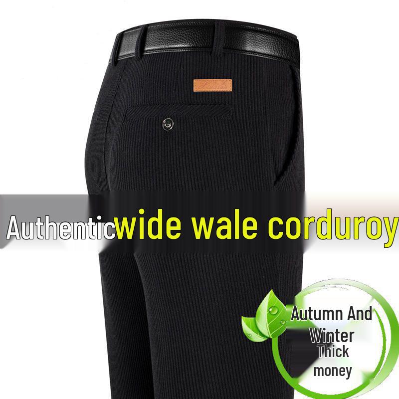 Men's High-Waisted Loose Corduroy Pants - Elastic, Thick, Wide Ribbed for Spring/Autumn