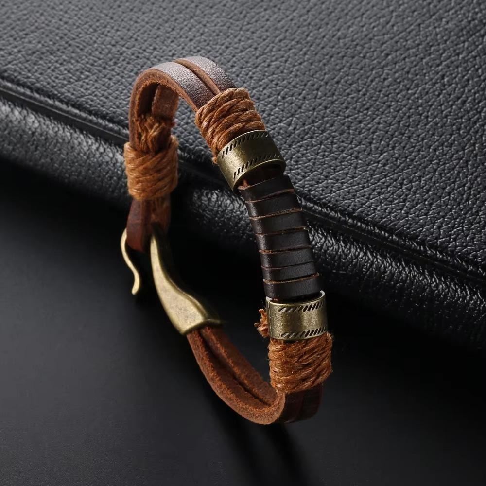 Braccialetto da polso intrecciato in vera pelle da uomo - Accessorio retrò in pelle di mucca