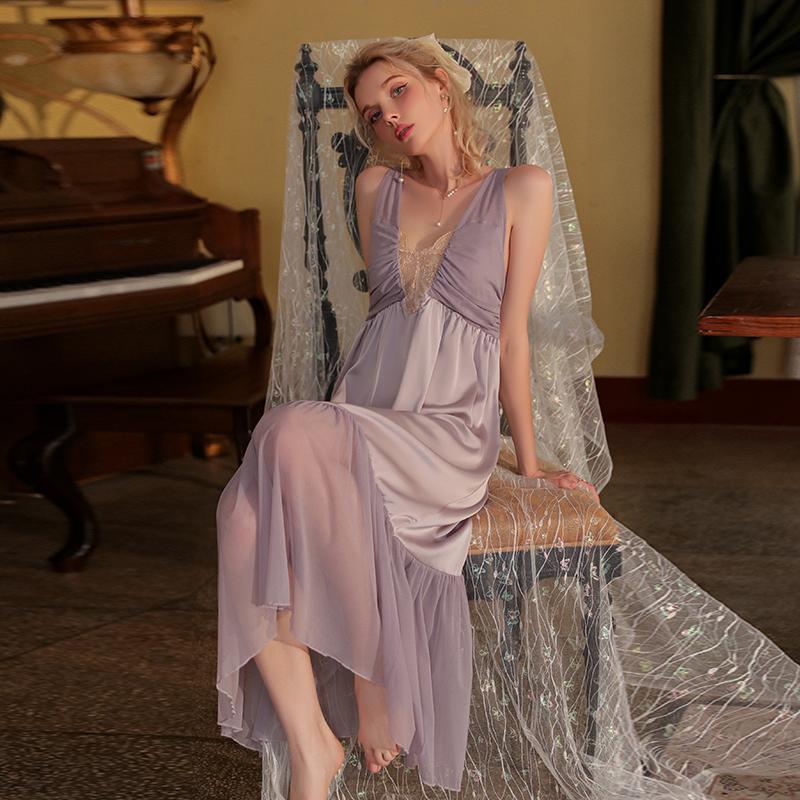Sexy Pajamas Women Pajamas Padded Solid Color Pajamas Silk Dress Women Backless Deep V Night Pajamas Women