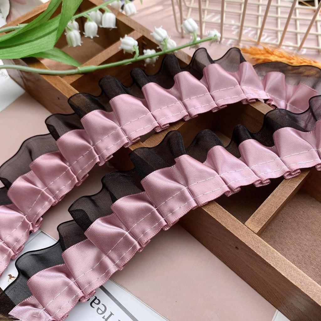 Bordure en Dentelle Plissée Double Couche Premium Ruban de Soie pour Accessoires de Vêtement DIY
