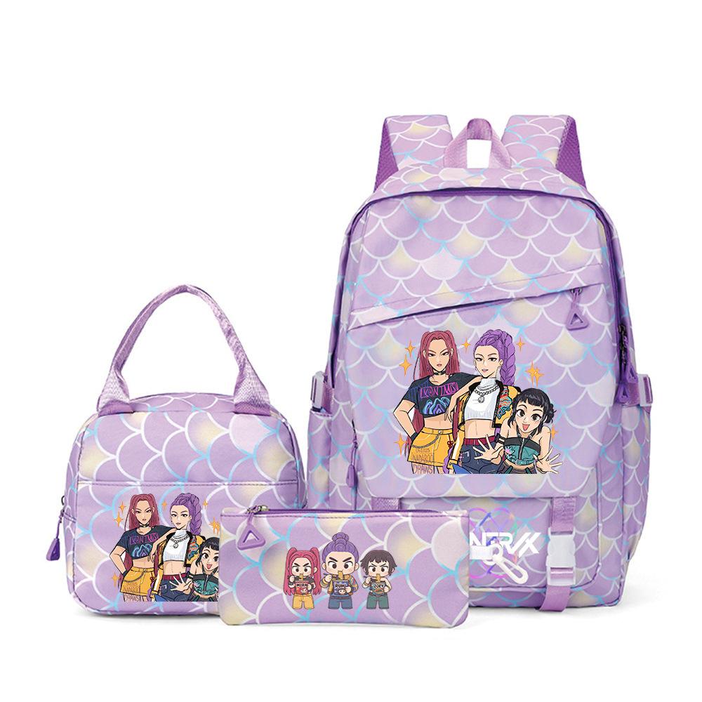 Kpop Demon Hunters Witch Hunters Printed Student Schoolbag Backpack Shoulder Pencil Case Three-Piece Set Three piece set