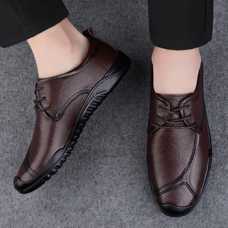 Italian Brand Men's Genuine Leather Shoes Massage Soles Commuting Daily Driving Shoes Anti Slip Men's Business Casual Shoes
