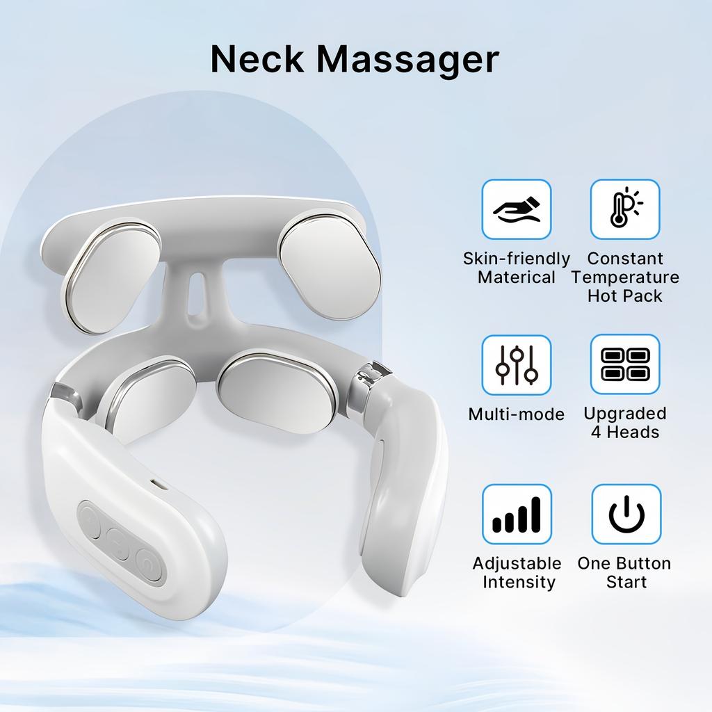Portable Neck & Shoulder Massager with Deep Tissue Kneading, 4 Modes & 16 Intensity Levels, USB Rechargeable