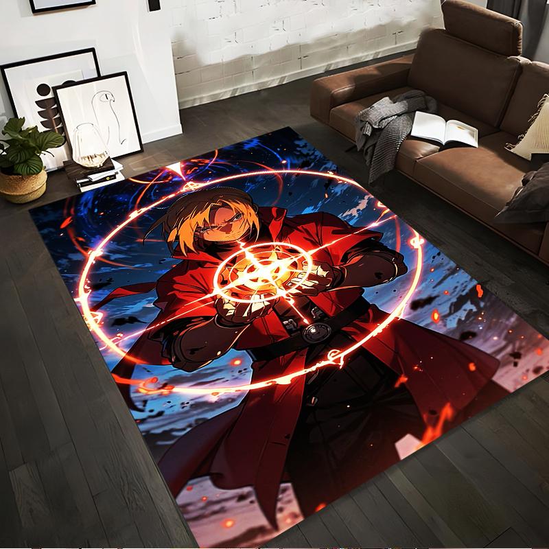 "Anime Style Carpet with Hero in Red Cloak, Magic Circle Pattern" Suitable for use as an anti-slip for living room bedroom sofas