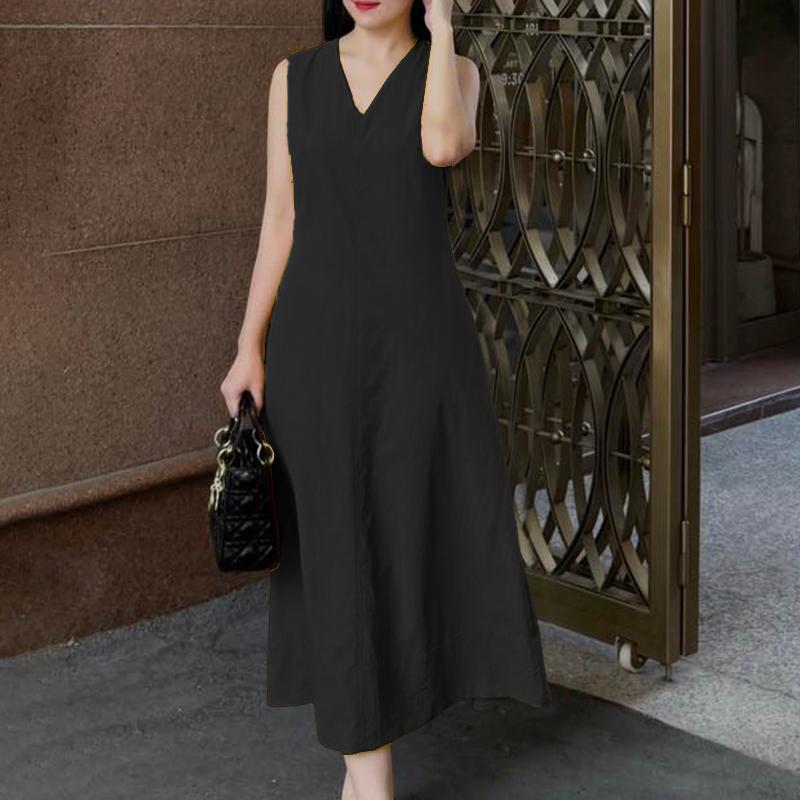 ZANZEA Women Elegant V-Neck Casual Sleeveless Dress S чёрный