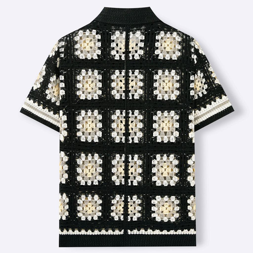 Herren Sommer Sexy Cool Durchbrochen Atmungsaktiv Hemd Sommer Lässig Gestrickt Kurzärmelig Revershemd