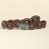 Oval Eyelets Belt for Women Bohemian Style Waist Belt Hollowed Out Wide Belt for Teens Girls Female Western Cowboy Belt