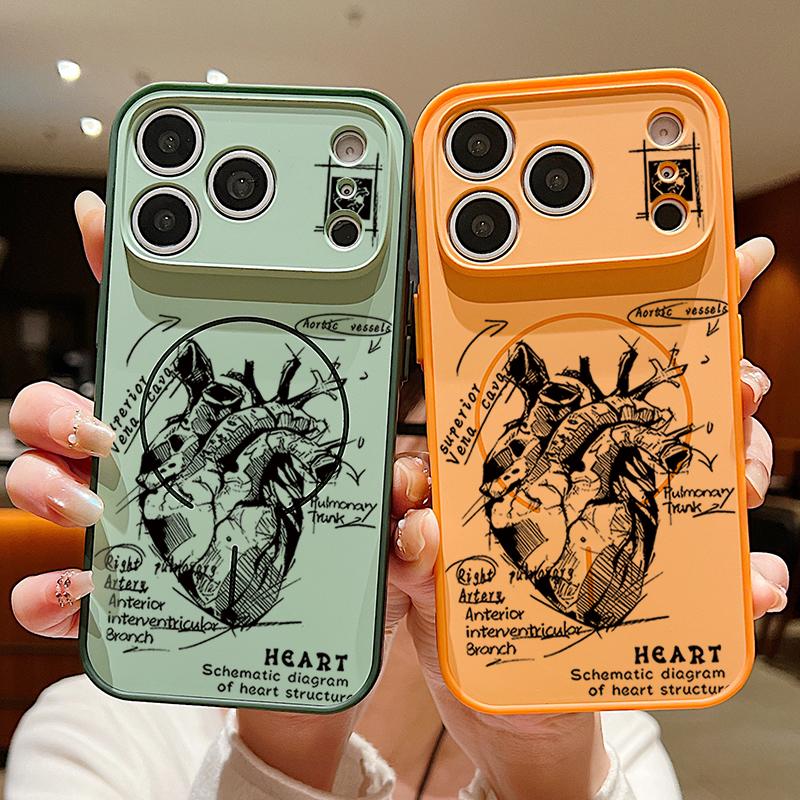 Heart Pattern Magnetic Phone Case For iPhone 17 Pro Max 16 15 14 13 Pro Max For Magsafe Wireless Charge TPU PC Back Cover Fundas