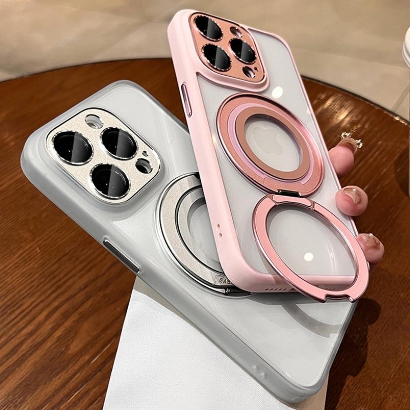 For iPhone 16 Pro Max Luxury Rotating Stand Magsafe Magnetic Holder Phone Case For iPhone 13 14 15 16 Plus Lens Protective Cover