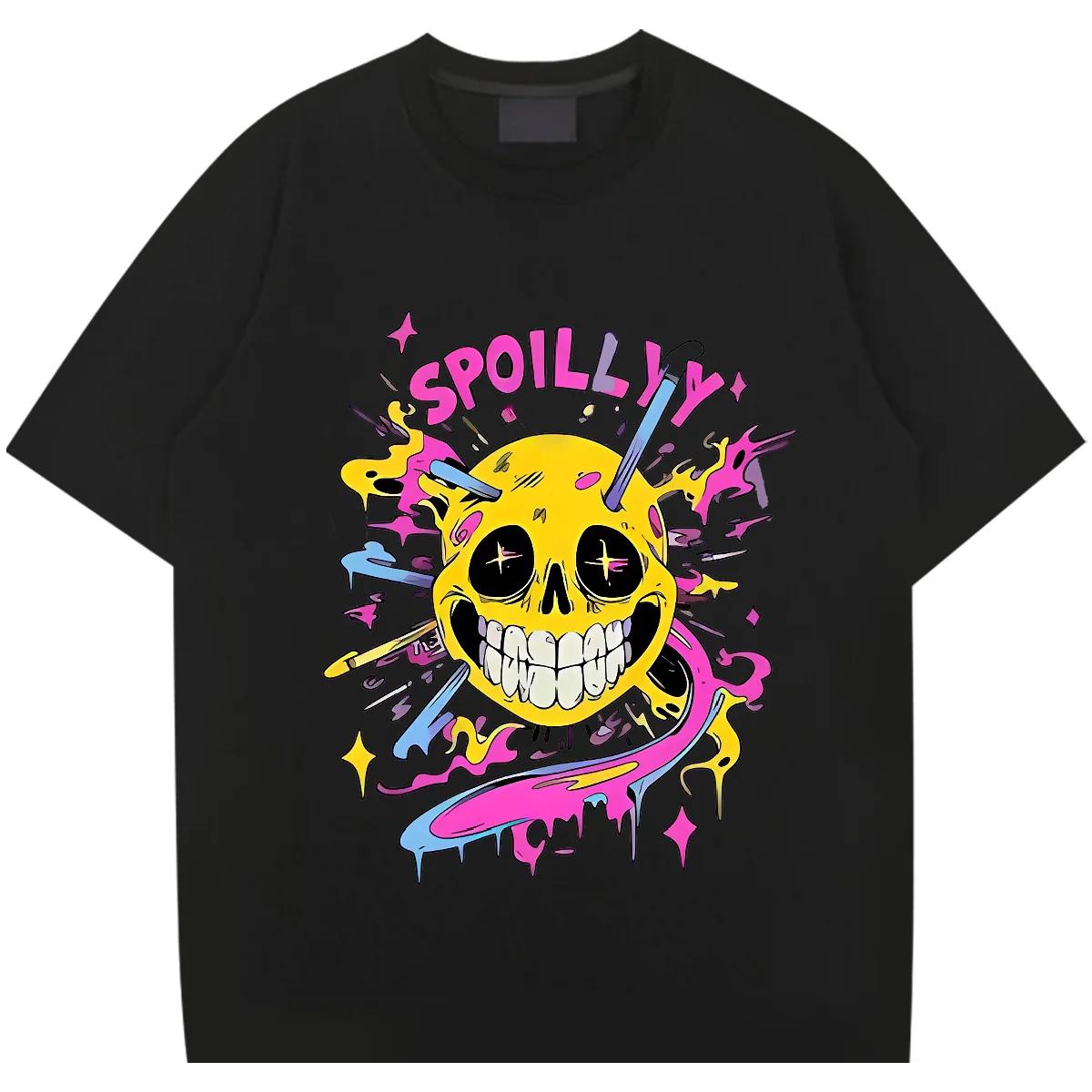 

Smile Skull Round Neck Clothes Big Size Loose Tees Harajuku Hip-Hop T Shirt Graphic Cotton T-shirt Casual Comfort Men Tops DIY XXXXXL чорний