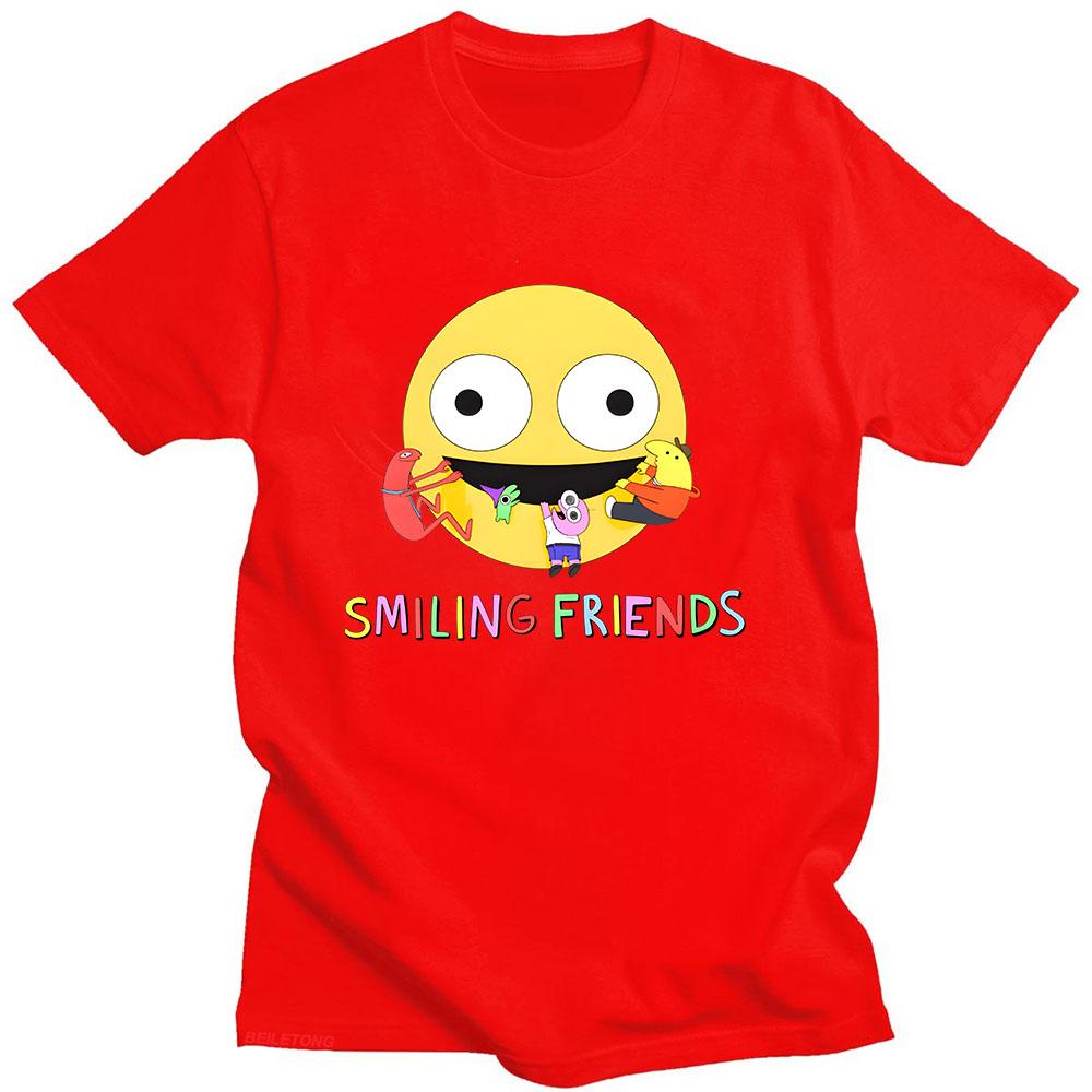 

Smiling Friends T-shirt Cartoon Print Vintage Cotton Tee-shirt Summer Harajuku Kawaii Tshirt Camisetas Cute Fashion O-neck Tees XXL красный