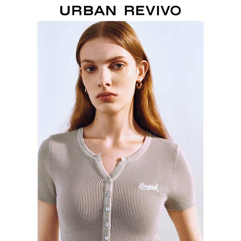 UR 2024 Autumn Women's Embroidered Slim-Fit Short-Sleeve Knit Top