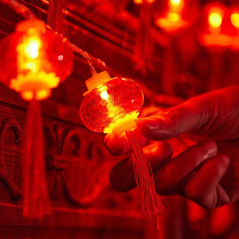 Solar Red Lantern Crystal String Lights - Outdoor New Year Garden Decoration Atmosphere Pendant Lights