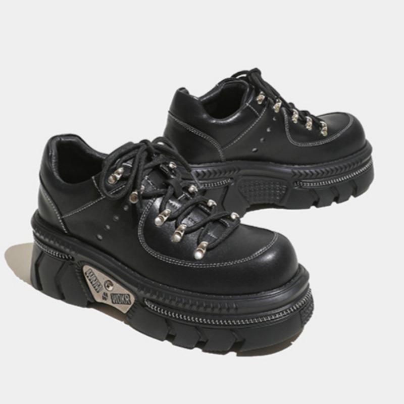 Chaussures basses en métal à semelle muffin pour papa, chaussures polyvalentes à plateforme et à tête ronde, style punk, pour femmes