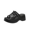 Fashion outer wear thick-soled cool slippers women's summer new hollow mesh thick heel slippers fashion sandals small size