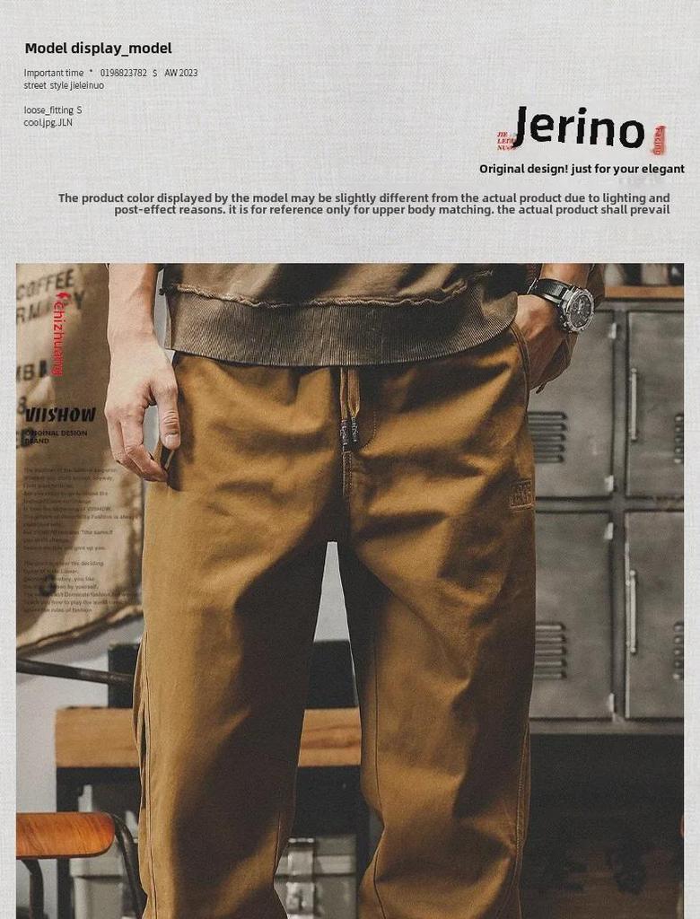 Jay Leno Men's Retro Overalls: American Heavyweight Loose Cuffed Casual Pants for Autumn.