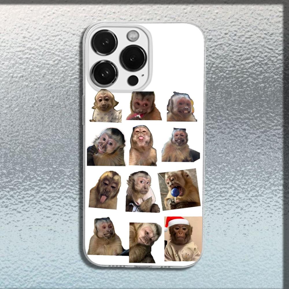 Cute Funny Monkey Phone Case For iPhone 16,15,14,13,12,11 Plus,Pro,Max,XR,XS,X,Plus,SE,Mini Transparent Soft Cover