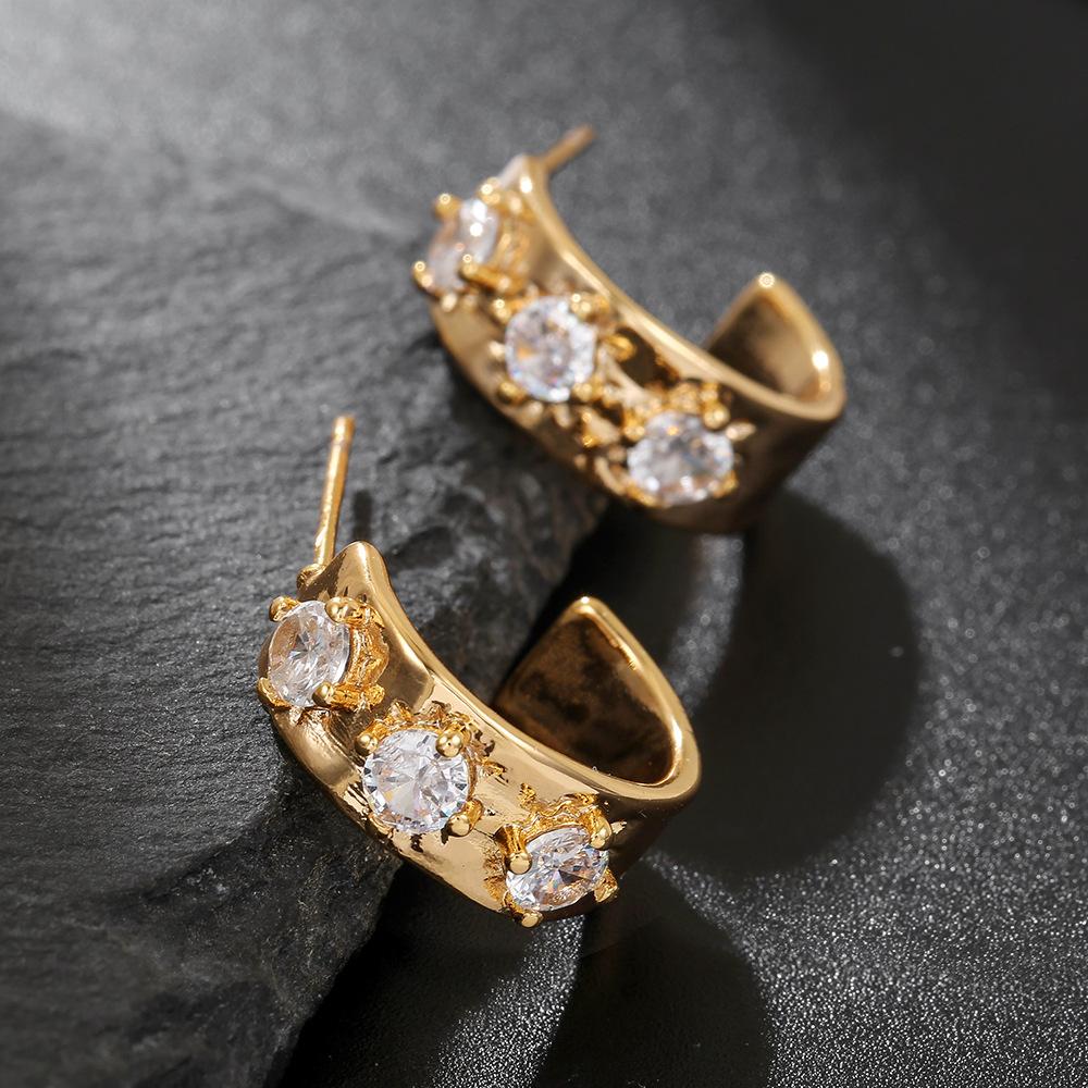 Fashion Gold Jewelry Slightly Inlaid Zircon Stud Earrings Texture Light Luxury Texture Unisex Earrings Hip Hop Punk