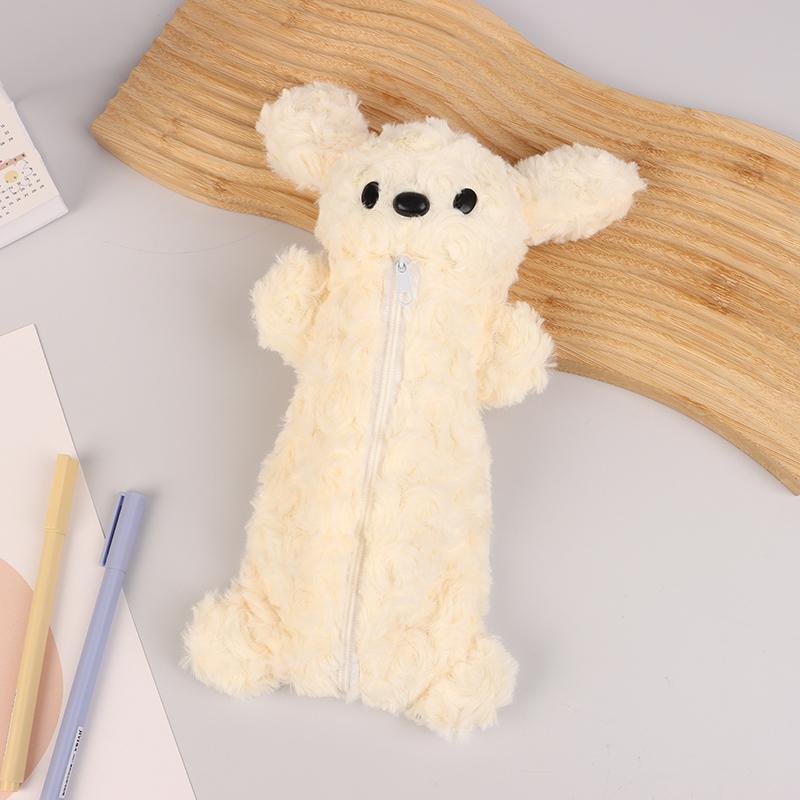Lovely Bear Plush Pencil Bag Large Capacity Pencil Case School Supplies Stationery Storage Bags Cute Travel Cosmetic Bag