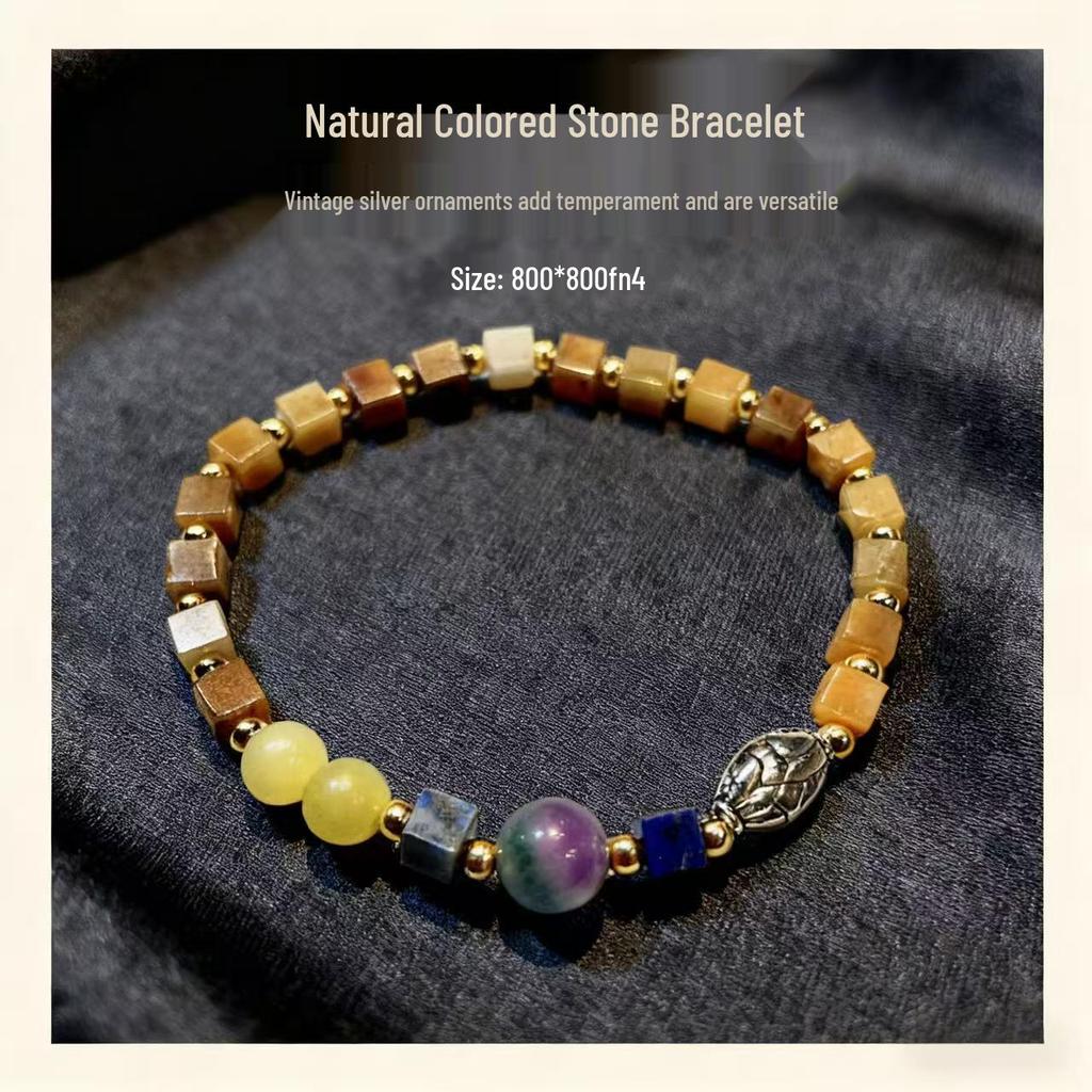Natural Yellow Jade Square Bracelet: European & American Niche Style, Original Fashion Design.