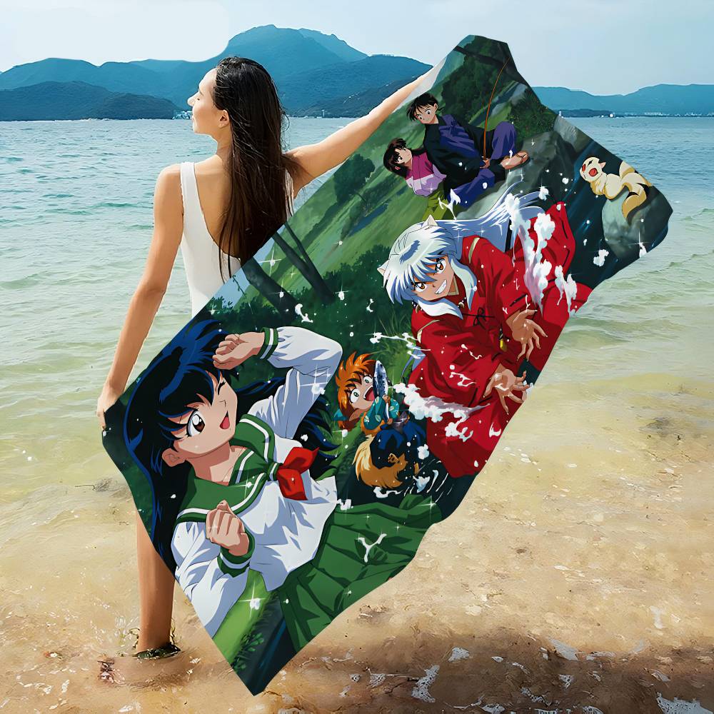 Asciugamano da Spiaggia Anime Inuyasha Asciugamani da Bagno Colorati per Ragazza Microfibra Asciugatura Rapida Senza Sabbia Spiaggia Yoga Spa Palestra Piscina