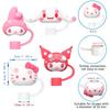 Sanrio Cartoon Straw Cap Set: 4-Piece Fresh 10mm Straw Accessories with Dust Plug & Cup Decoration