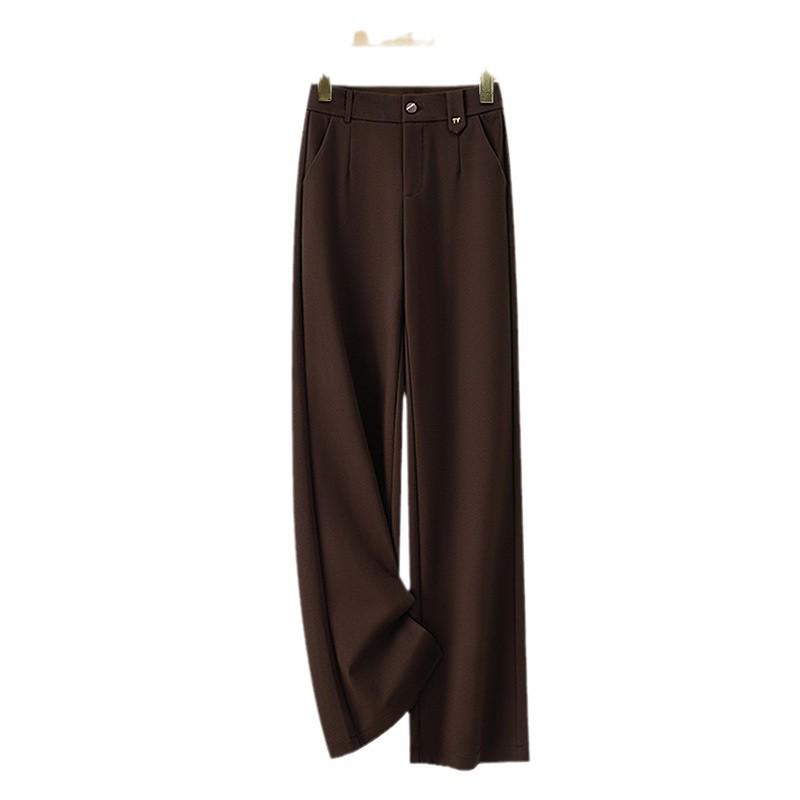Fleece-Lined High-Waisted Slimming Pants - Women's Autumn/Winter Coffee Color