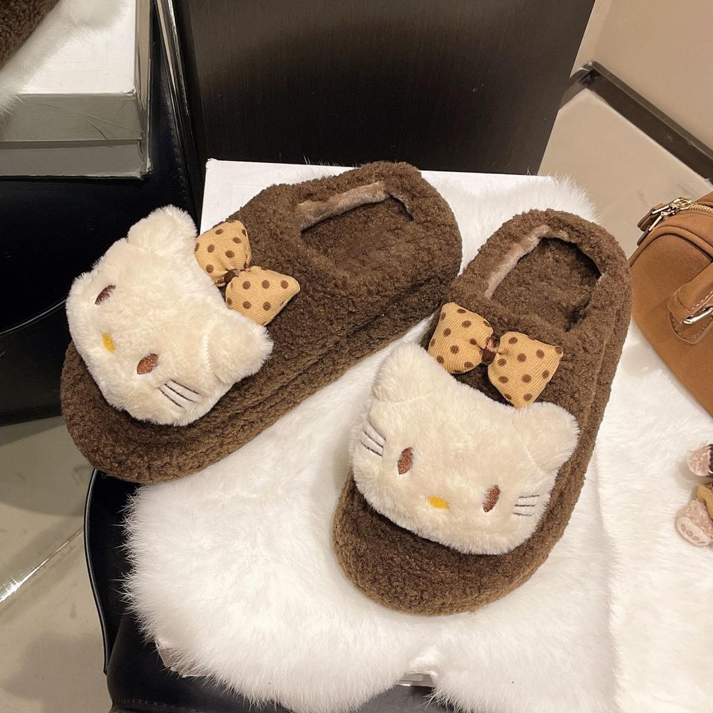 Wear Non-slip Soft-soled Women's Plush Cotton Slippers At Home 2025 Autumn and Winter New Cute Kitten Cotton Slippers Women
