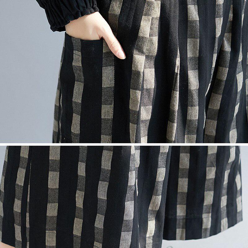 Johnature Vintage kostkované volné široké široké kalhoty jaro léto dámské kalhoty s elastickým pasem, ke kotníkům