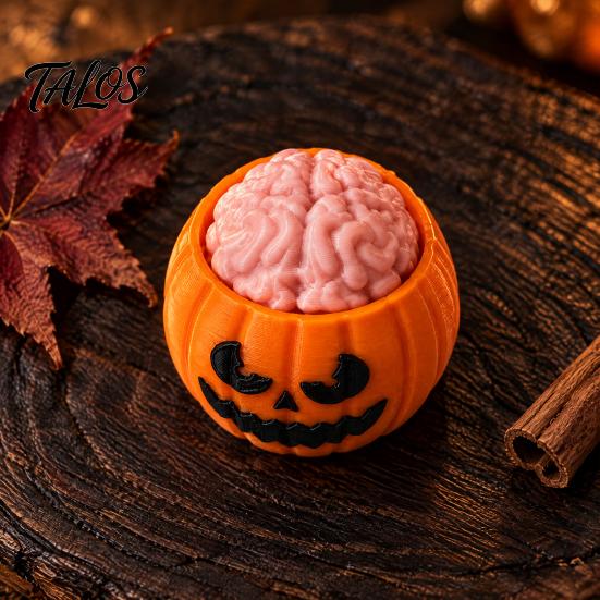 3D Printed Novelty Gift Halloween Pumpkin Stress Relief Toy, Sensory Fidget Realistic Toy Soft Rebound Brain Shape Squeeze for Office Desk Party Props