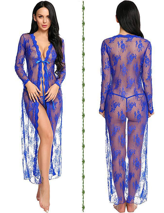 European and American Style Lace Mesh Transparent Nightdress