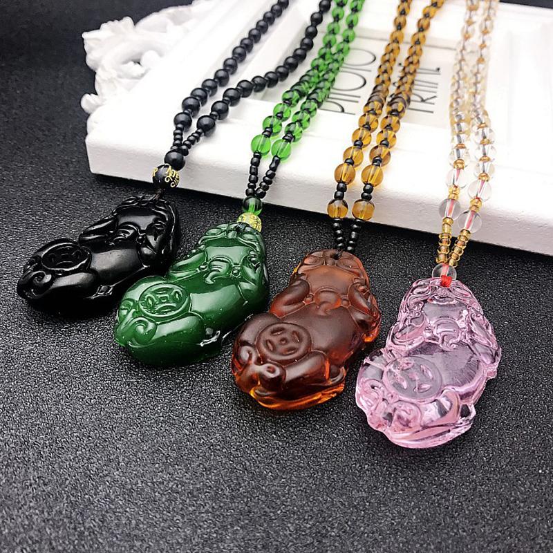 Unisex Chinese Pixiu Pendant Necklace  Charm Jewelry Carved Blessing Bead Necklace Men Women Lucky Jewelry
