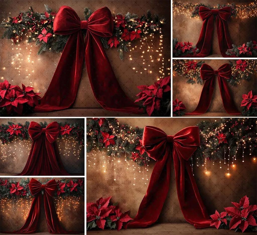 Christmas red velvet bow flower shooting background shining Christmas children family gathering decoration shooting background