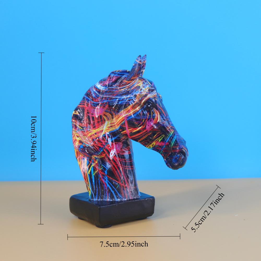 Colorful Graffiti Horse Head Figurine Modern Graffiti Art Animal Statues Home Office Living Room Desktop Wine Cabinet Decoration