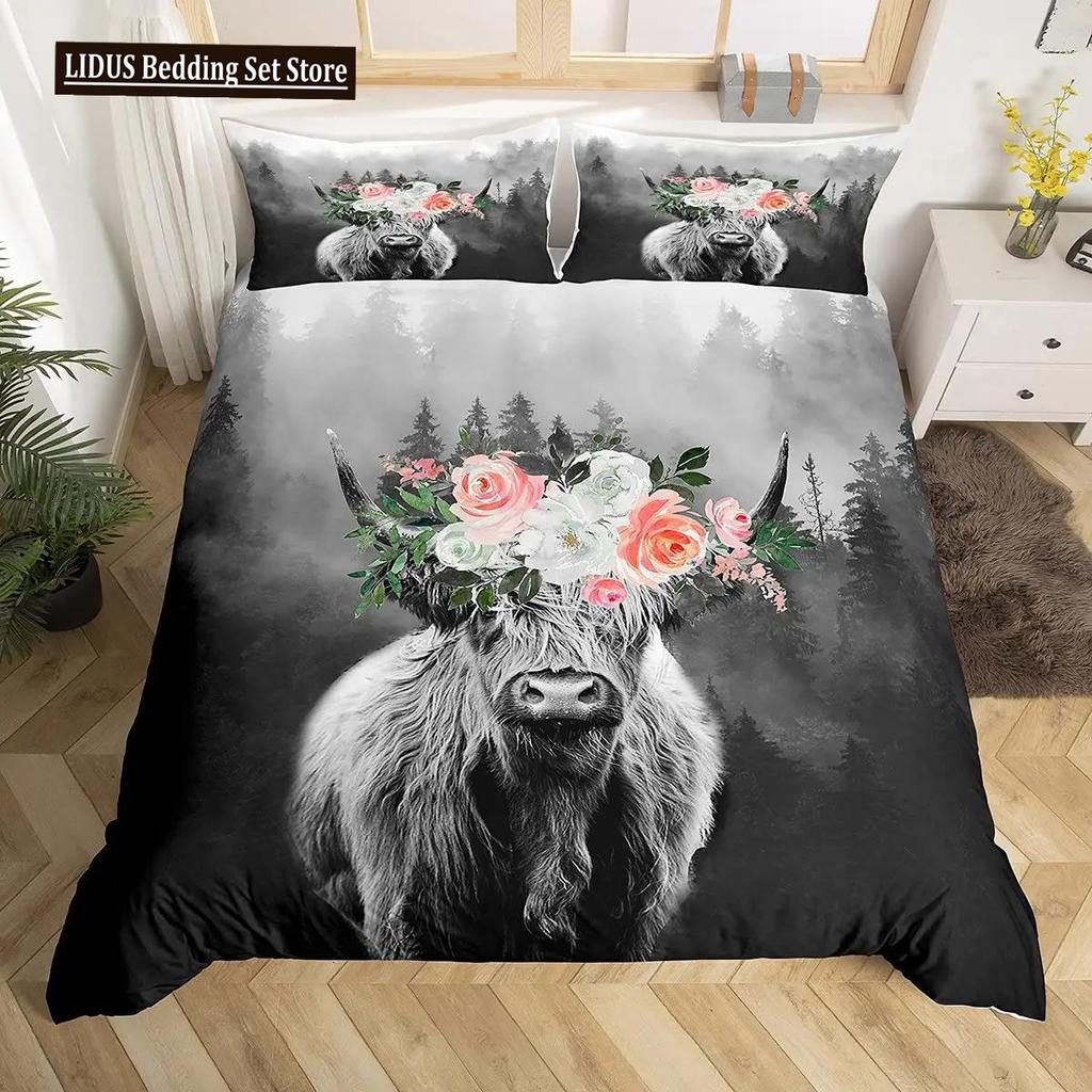 Cow Duvet Cover Set Rustic Vintage Western Wild Animal Bedding Set For Kids Boys Polyester Quilt Cover Double Queen King Size