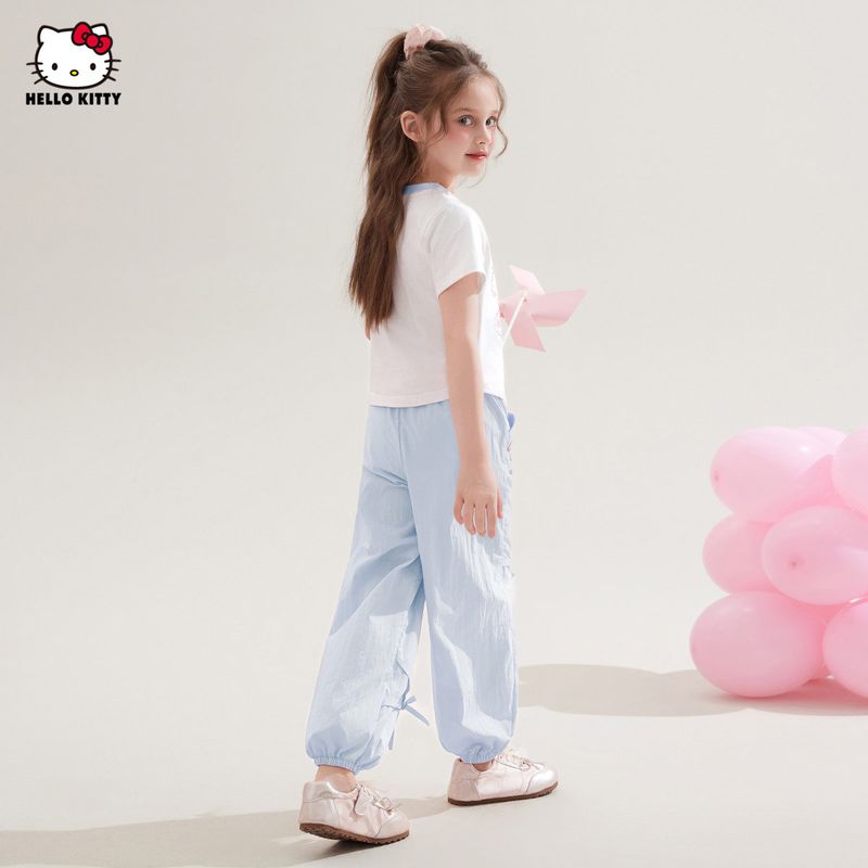 Hello Kitty Girls' Summer Outfit 2025 New Stylish Fashionable Children's Short-Sleeve T-Shirt for Older Girls with Mosquito-Repellent Pants