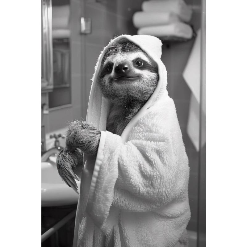 Black and White Cute Animal and Toilet Paper Poster Cat Hedgehog Sloth Canvas Painting Wall Art Bathroom Living Room Home Decor