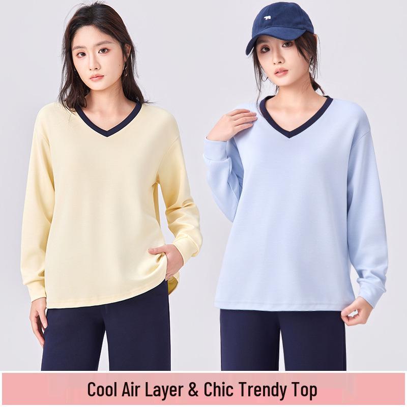 

V-Neck Long Sleeve Maternity Sweatshirt - Loose Casual Fit for Spring & Autumn Large озеро синього кольору