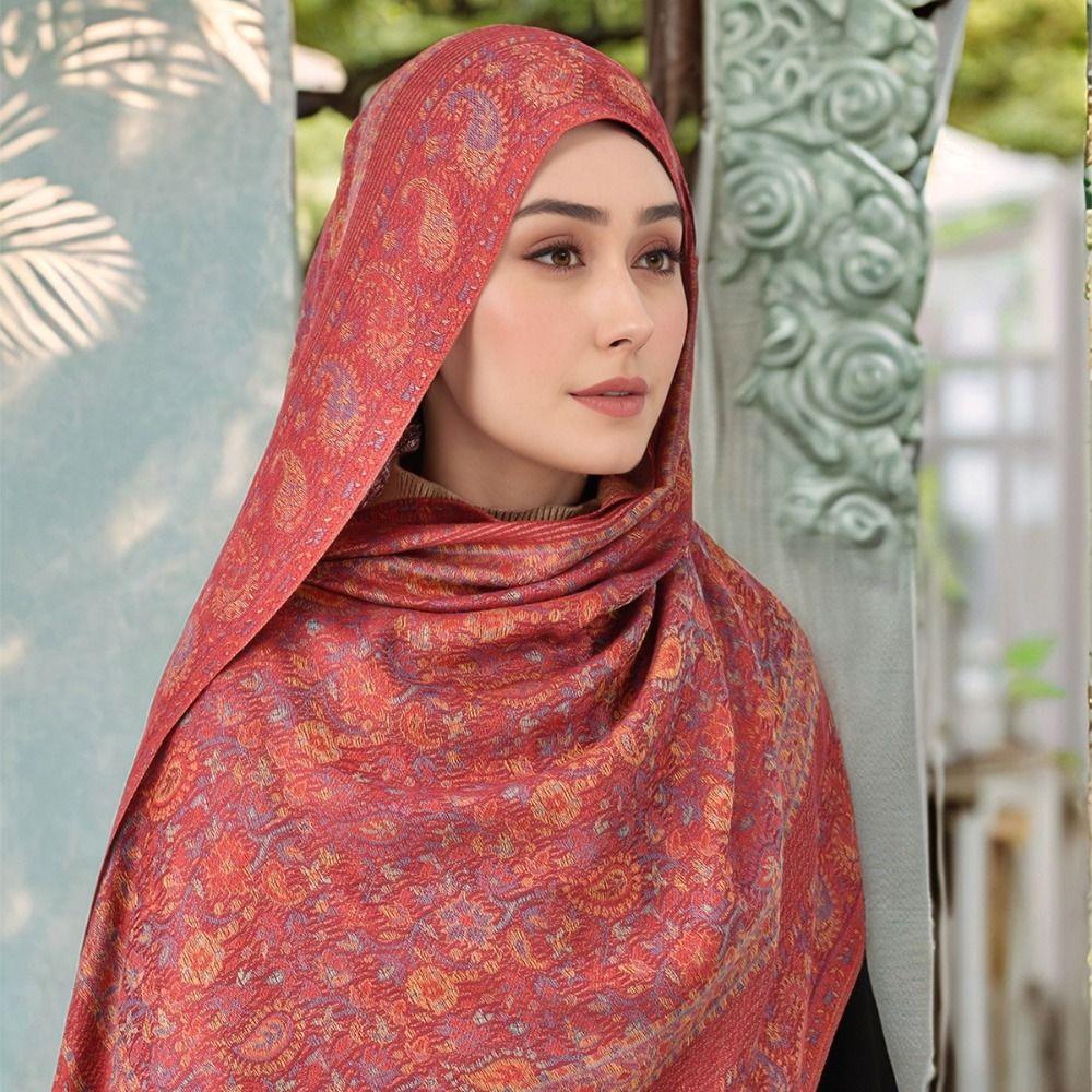Long Ethnic Style Scarf Jacquard Islamic Turban Luxury Cashew Headscarf Women