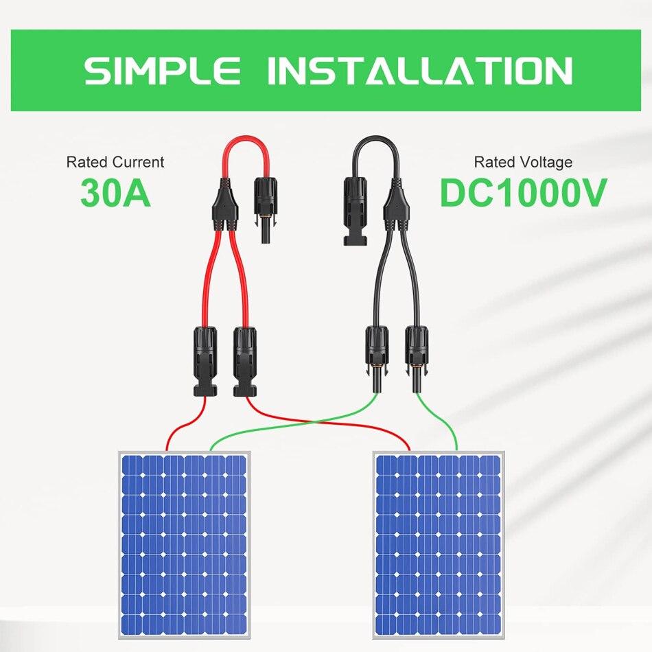 Power Solar Connectors 30A Y-Branch Cable, Solar Cable Parallel Adaptor In Pair for Solar Panel 1*M/FF+1*F/MM Black Red
