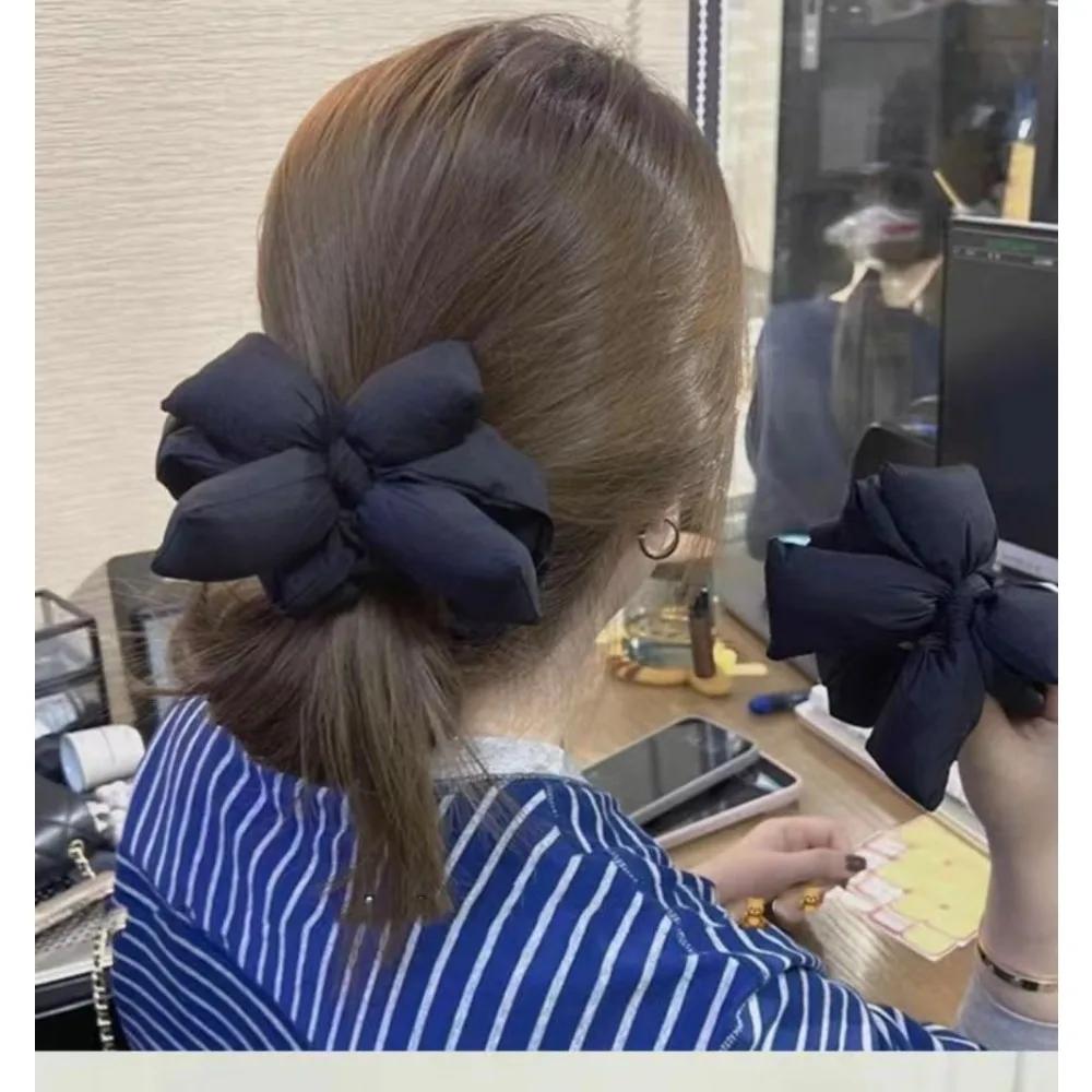 Oversize Black Bow Scrunchies Hair Ties Women Girls Solid Rubber Big Elastic Hair Bands Rope Ponytail Hair Accessories Winter