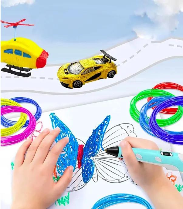 Blue 3D Pen for Children, Developmental Toy, Printer, Gift + Refill