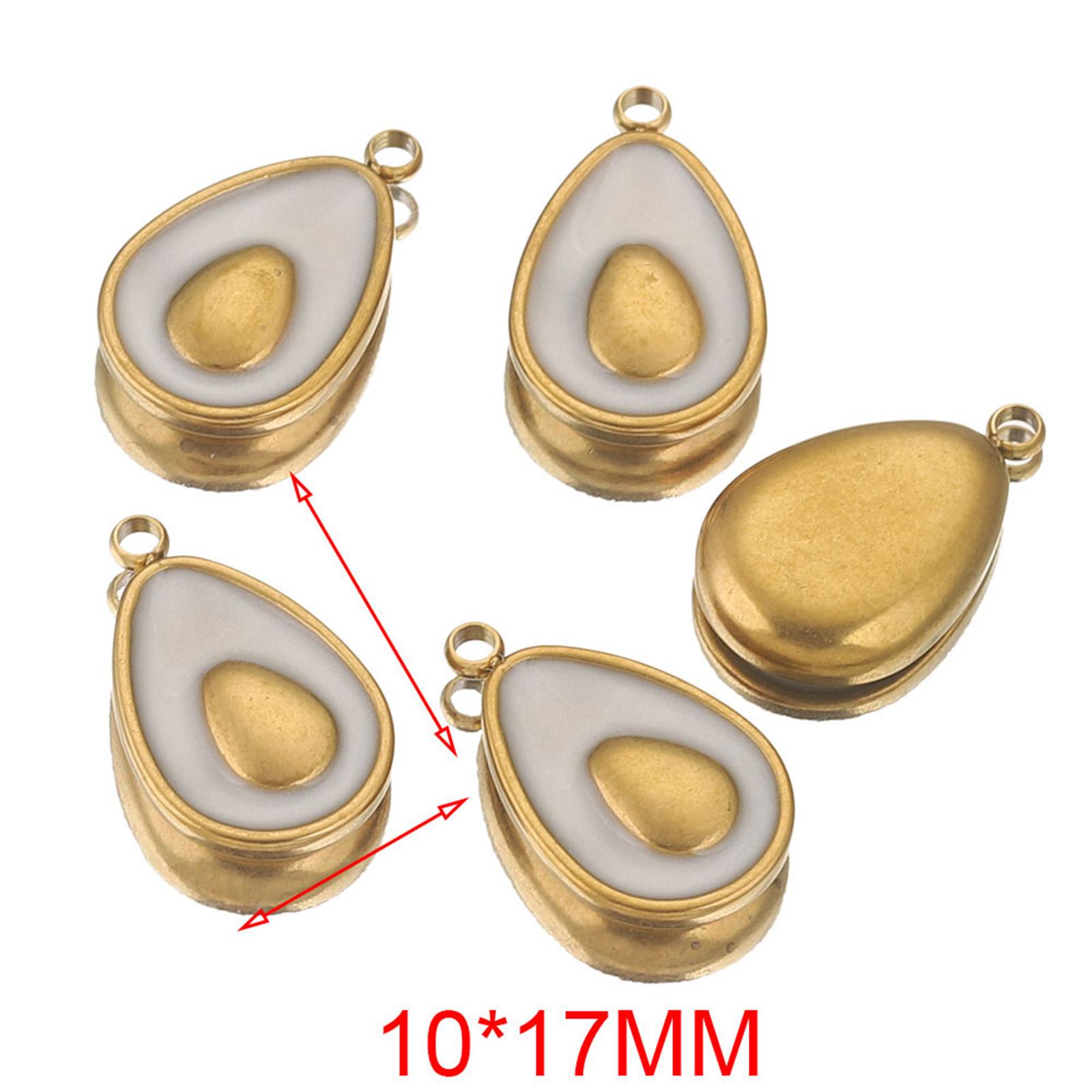 

304 Stainless Steel Charms 18K Gold Color Avocado Fruit Enamel Pendants for DIY Necklace Jewelry Making 10mm x 17mm ,1 Piece білий