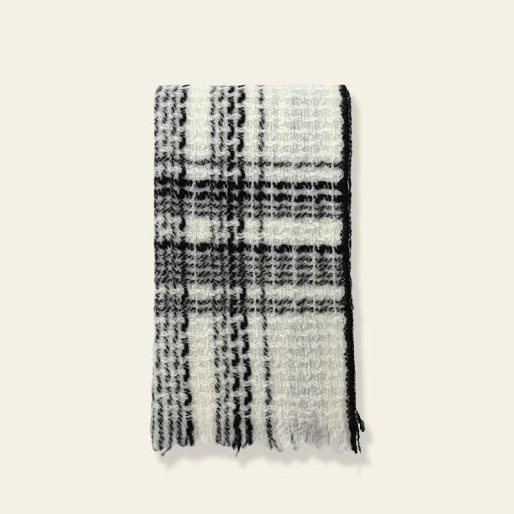 Women's Wool Muffler Neck Warmer Couple Check Tweed Shawl 500YMNC