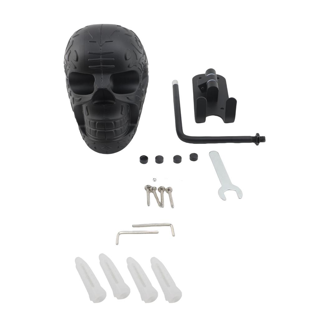 Metal Skull Helmet Holder Rack 180 Degree Rotation Wall Mount Aluminum Hardware with 2 Hooks Black