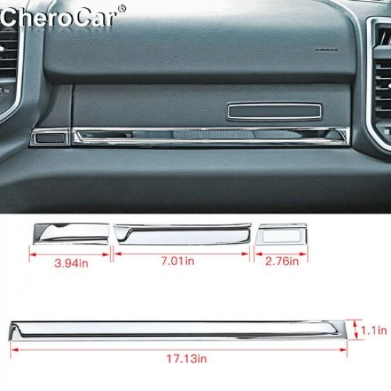 4X Front Interior Console Strip Trim Decor Cover For Dodge Ram 1500 2018+ Chrome